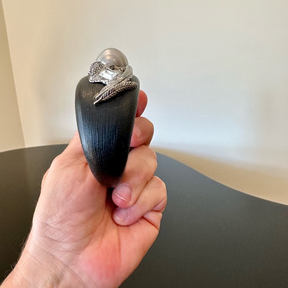 RARE Luxury Formal Authentic Alexis Bittar Lucite Crystal Baroque Pearl Bangle - Picture 8 of 17